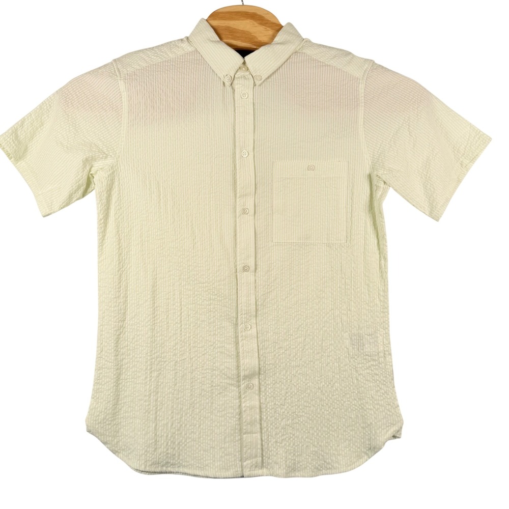 WeSC Mens S Womens M Shirt Oden Seersucker‎ Striped Short Sleeve Button Down NWT